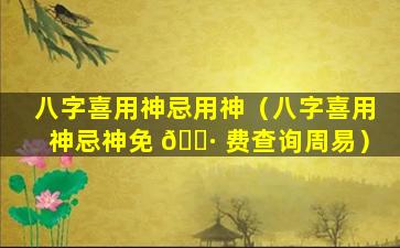 八字喜用神忌用神（八字喜用神忌神免 🌷 费查询周易）